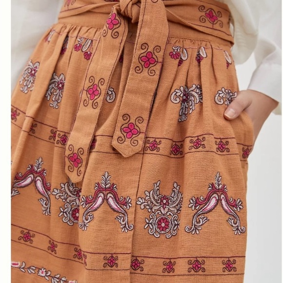Anthropologie - Meghan Wrap Embroidered Belted Orange Mini Skirt BNWT - M 10/12 - Picture 4 of 4